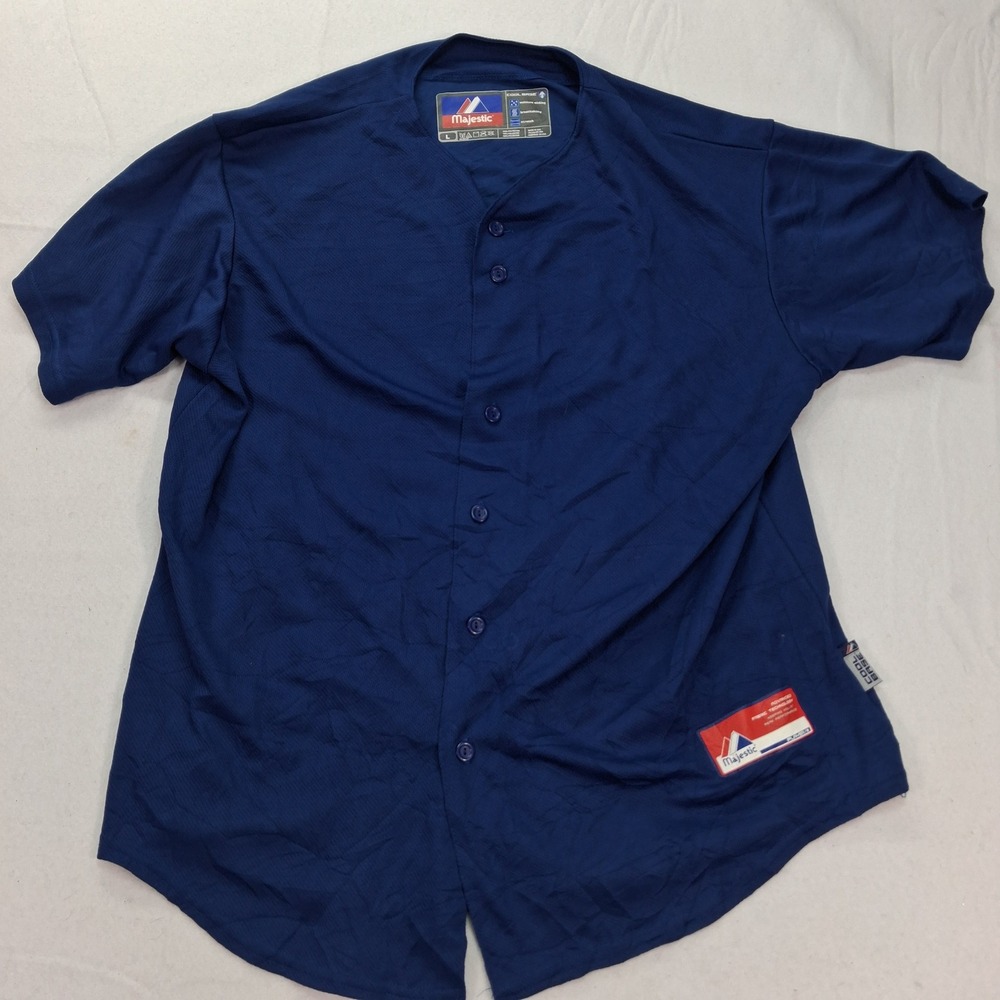 Majestic Jersey Mens Large Cool Base Navy Blue Button Down EUC